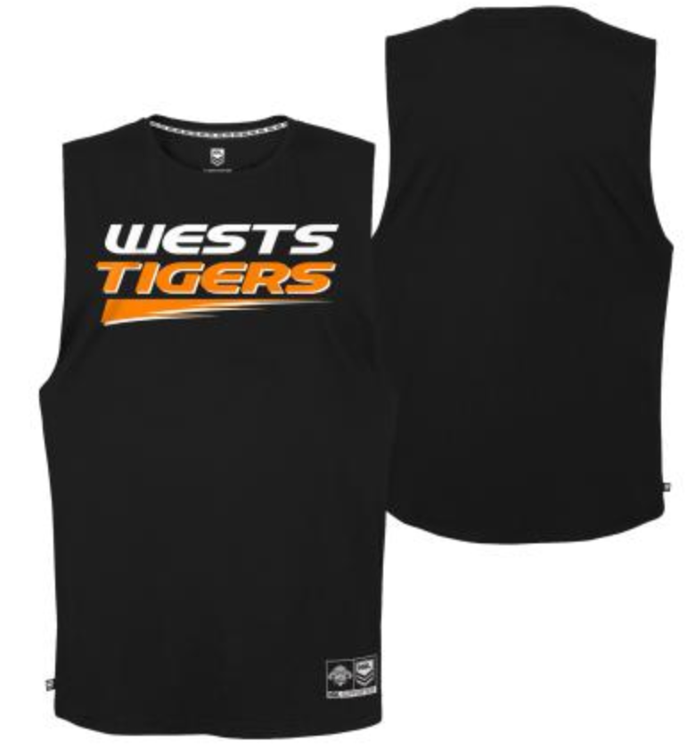 West Tigers Mens Wordmark Muscle Singlet