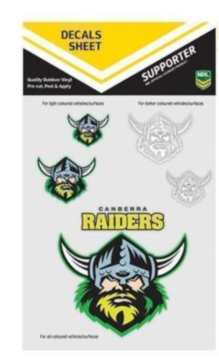 Canberra Raiders Pack Of 5 Decal Stickers Sheet