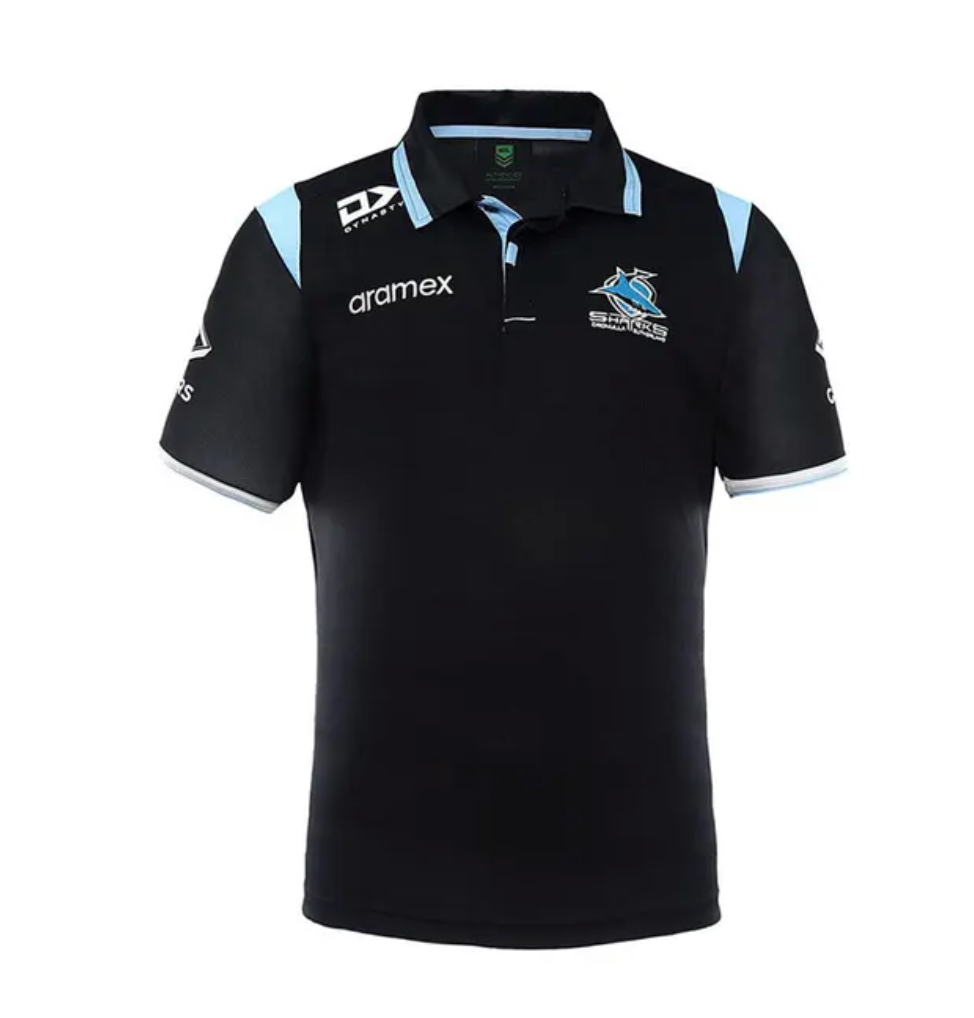 Cronulla Sharks Mens Black Media Polo Shirt