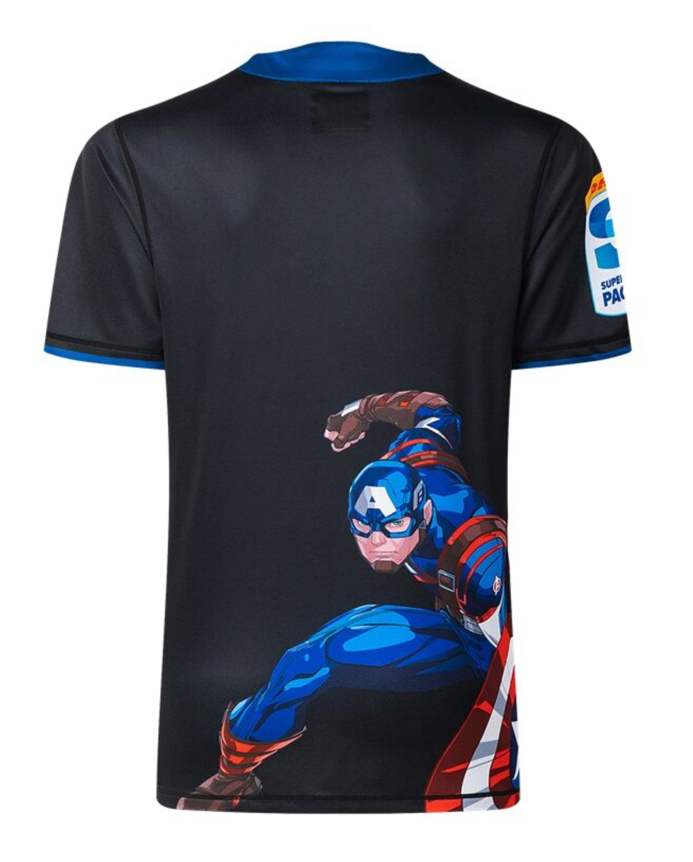 Hurricanes 2025 Marvel Super Rugby Mens Captain America Warm Up Tee