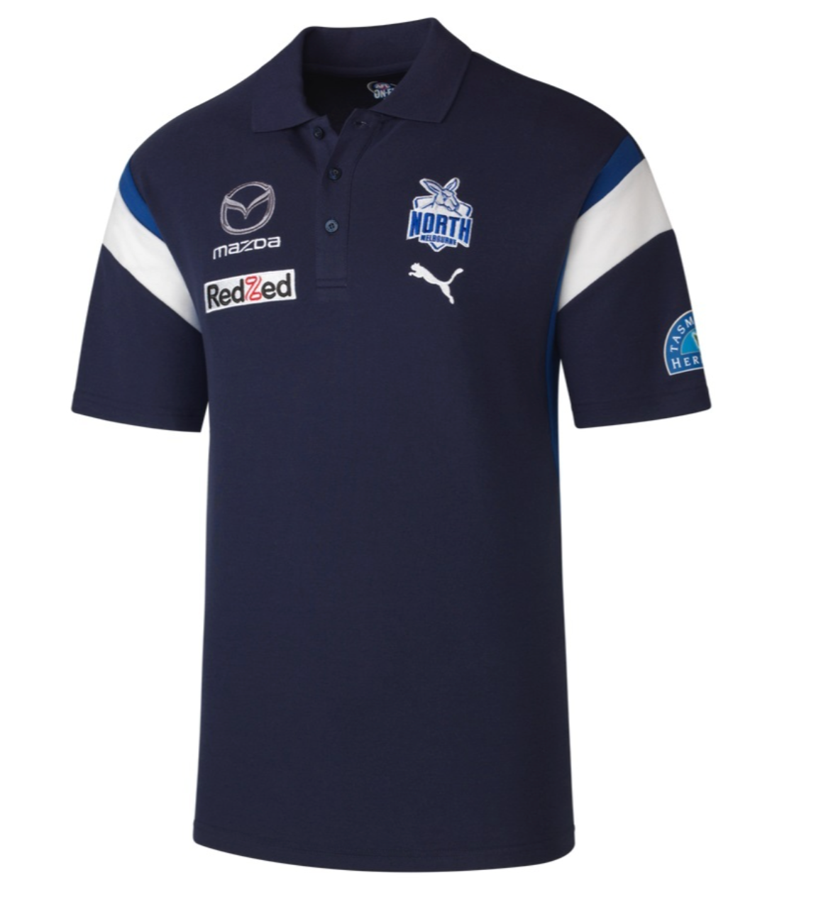 2024 North Melbourne Puma Mens Team Polo (Navy-Surf)