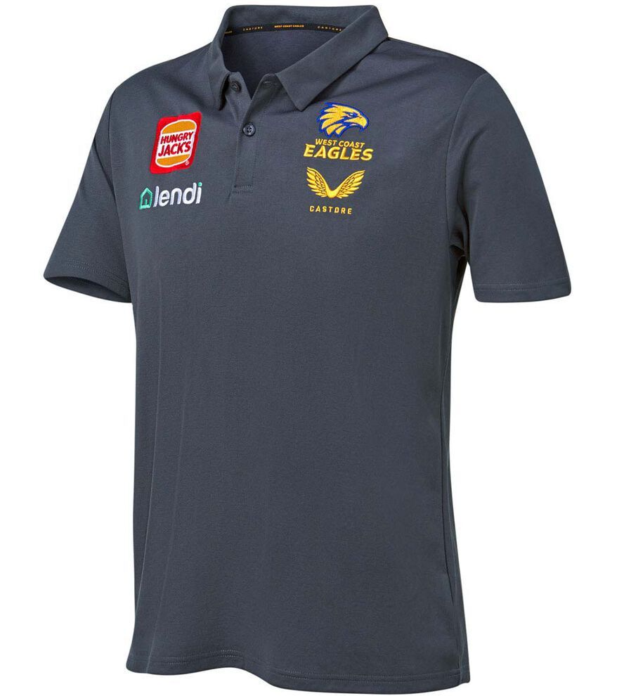 West Coast Eagles Castore Mens Media Polo - Carbon