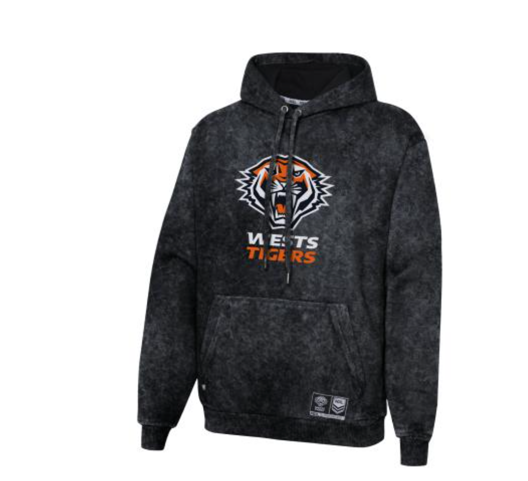 West Tigers Mens Vintage Wash Logo Hoodie