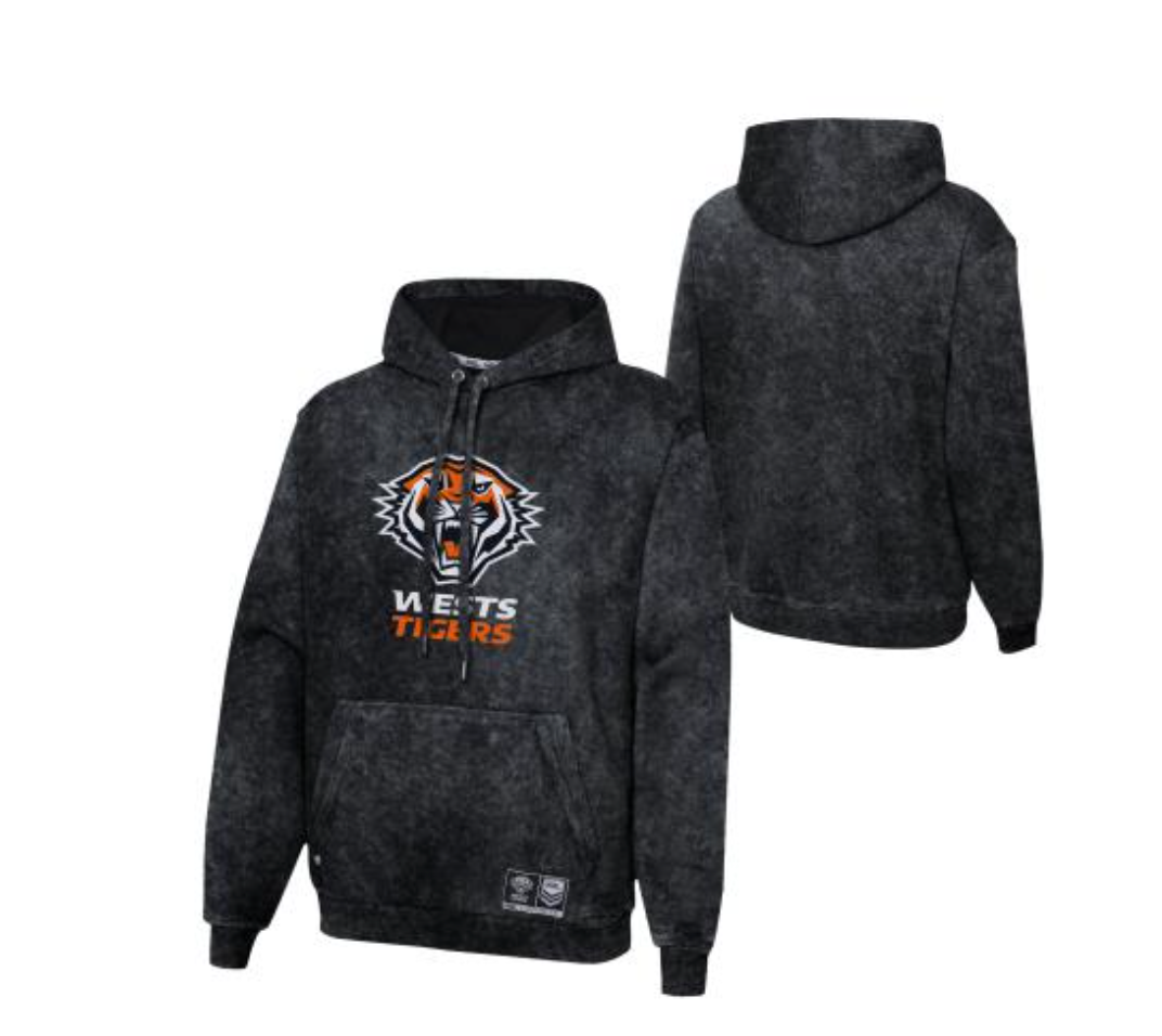 West Tigers Mens Vintage Wash Logo Hoodie