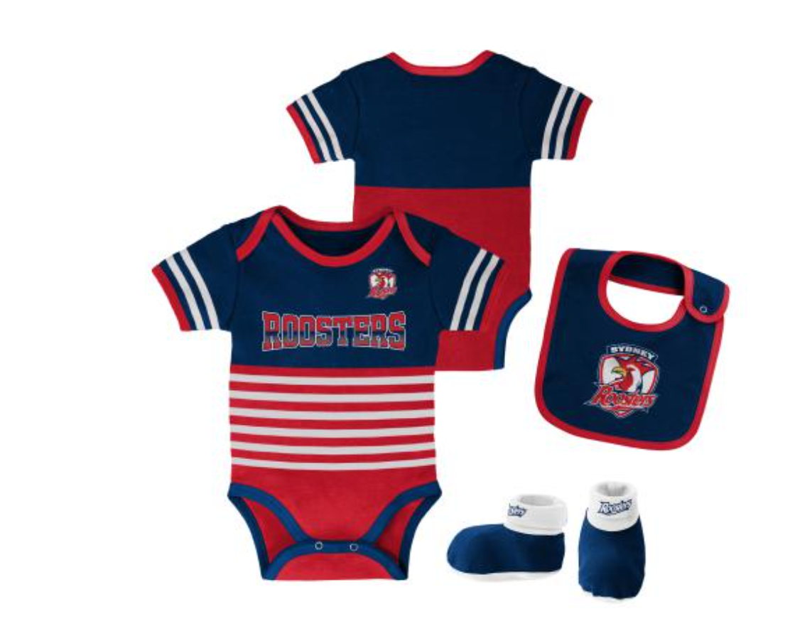 Sydney Roosters Baby 3pc Romper/Bib/Bootie Set