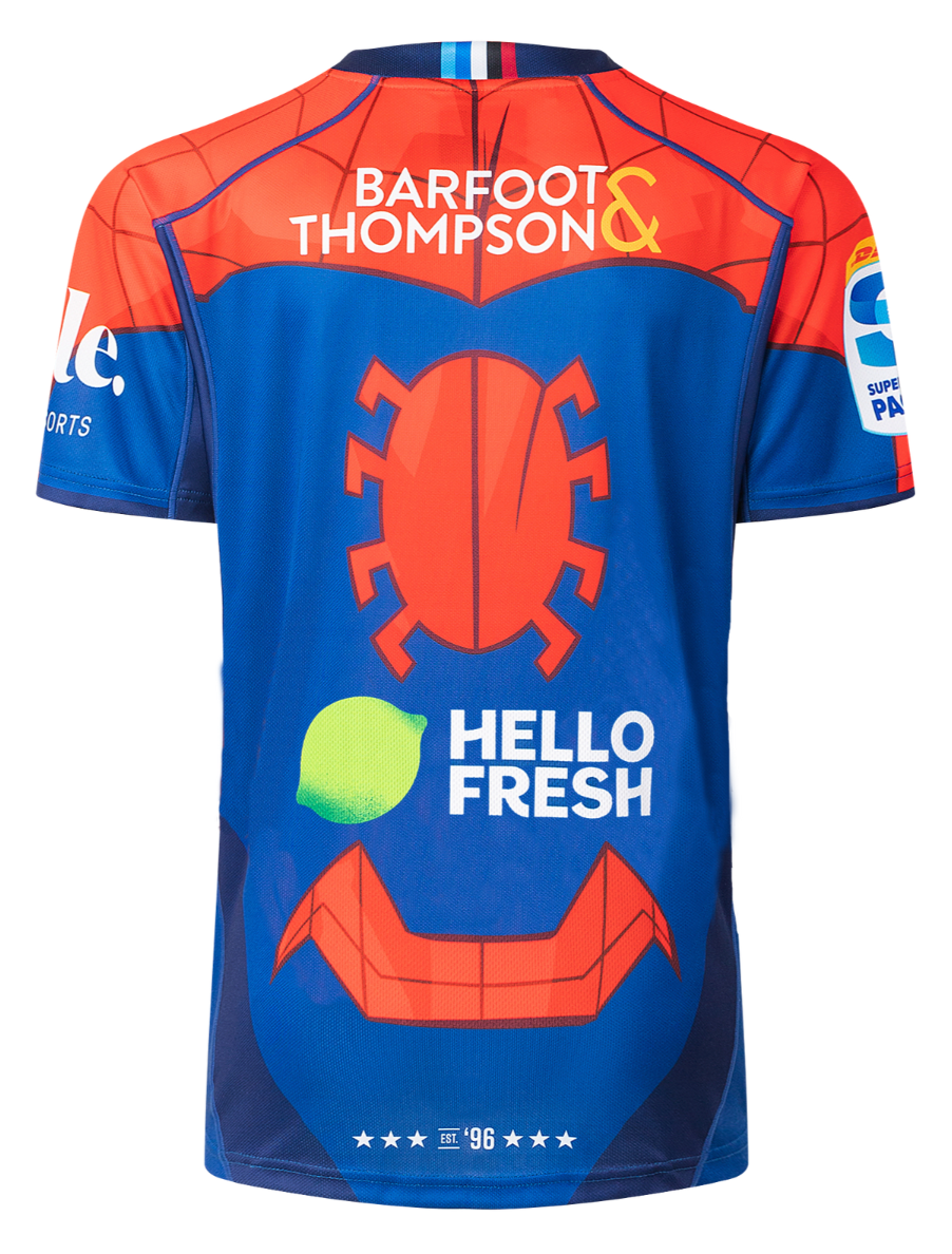 Auckland Blues 2025 Marvel Super Rugby Mens Spiderman Jersey
