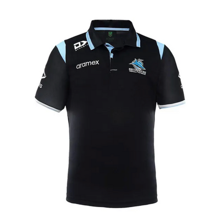 Cronulla Sharks Mens Black Media Polo Shirt