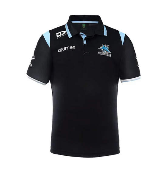 Cronulla Sharks Mens Black Media Polo Shirt