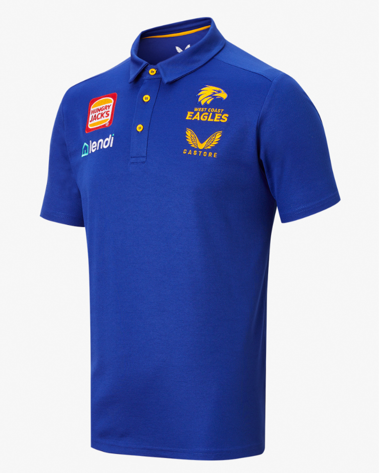 West Coast Eagles Castore Mens Media Polo | Royal Blue