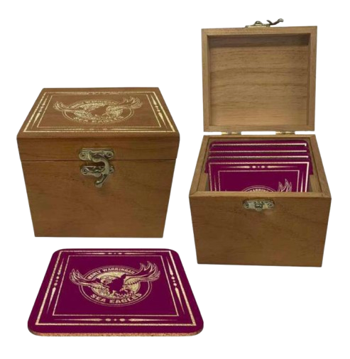 Manly Warringah Sea Eagles Wooden Box Drink Coasters (4)